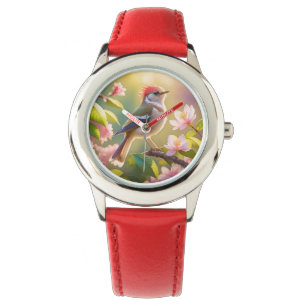 Red Headed Buff Chested Warbler Fantasy Bird Horloge