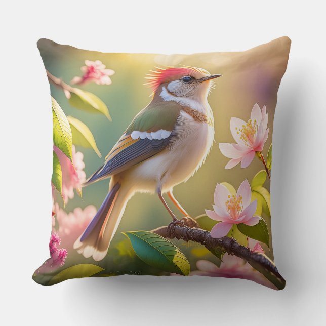 Red Headed Buff Chested Warbler Fantasy Bird Kussen (Voorkant)