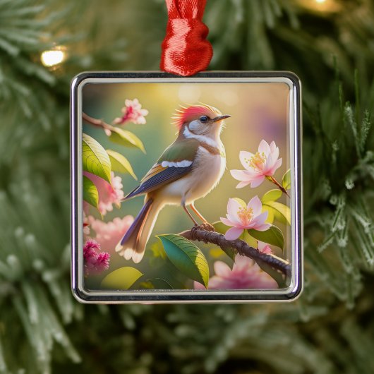 Red Headed Buff Chested Warbler Fantasy Bird Metalen Ornament (Boom)