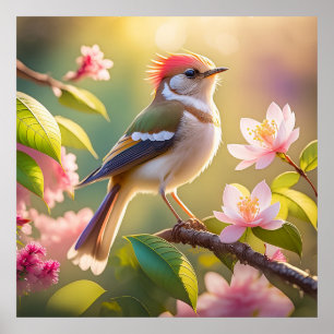 Red Headed Buff Chested Warbler Fantasy Bird Poster