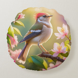Red Headed Buff Chested Warbler Fantasy Bird Rond Kussen