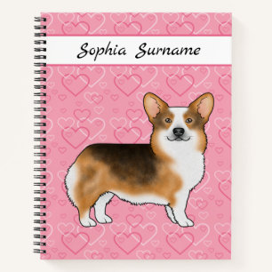 Red Headed Tri Pembroke Welsh Corgi Hearts & Name Notitieboek
