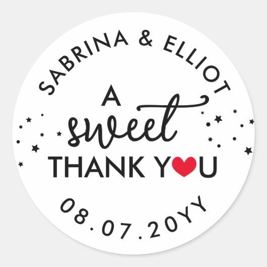 Red Heart A Sweet Dankjewel Weddenschap Ronde Sticker (Voorkant)
