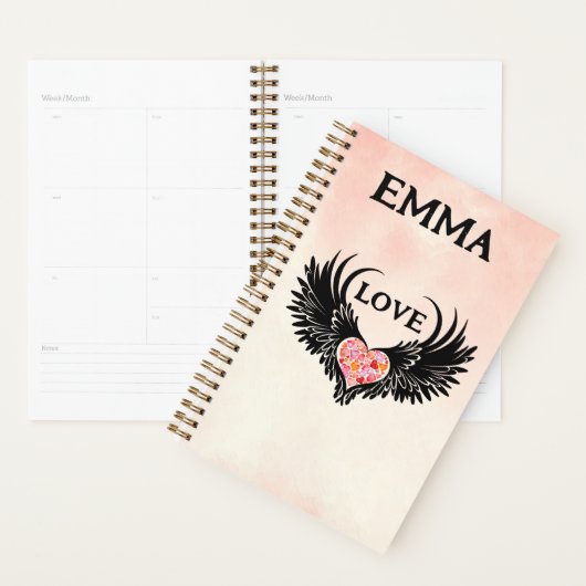 Red heart angel black wings planner (Display)