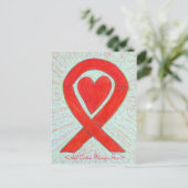 Red Heart Awareness Ribbon Custom Briefkaart (Staand voorkant)