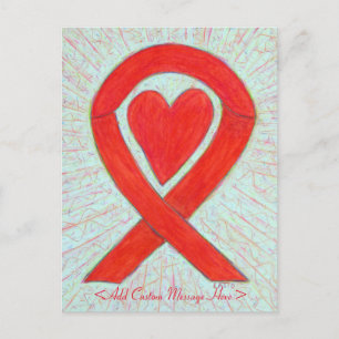 Red Heart Awareness Ribbon Custom Briefkaart