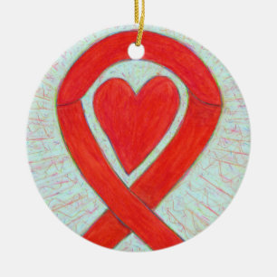 Red Heart Awareness Ribbon Gepersonaliseerd Orname Keramisch Ornament