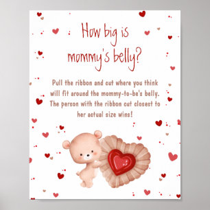 Red Heart Baby shower Hoe groot is de buik van mam Poster