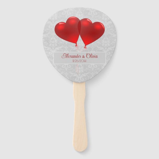 Red Heart Balloons Weddenschap voor handhand Handwaaier (Voorkant)