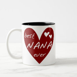 Red Heart Best Nana Ever T-shirts en cadeautjes Tweekleurige Koffiemok
