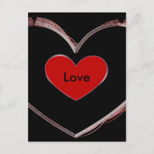Red Heart Black Pop Art Love Script Carte postale