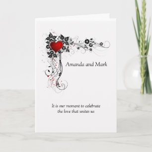 Red Heart Black Swirls Wedding Invitation