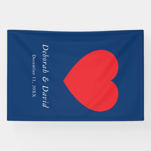 Red Heart Blue Modern Minimalist Wedding Spandoek (Horizontaal)
