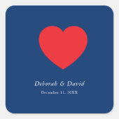Red Heart Blue Modern Minimalist Wedding Vierkante Sticker (Voorkant)