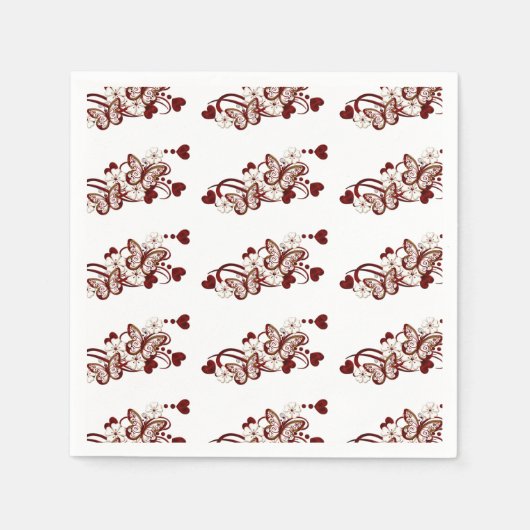 Red Heart Butterflies Pattern Napkins Servetten (Voorkant)