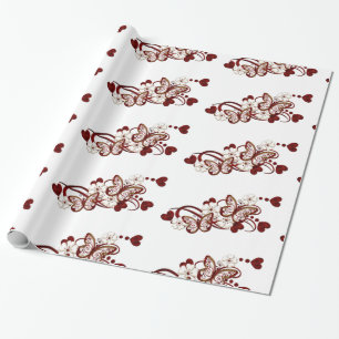 Red Heart Butterflies Pattern Wrapping Paper Cadeaupapier