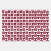 Red Heart Checkerboard Pattern Inpakpapier Vel (Voorkant 2)