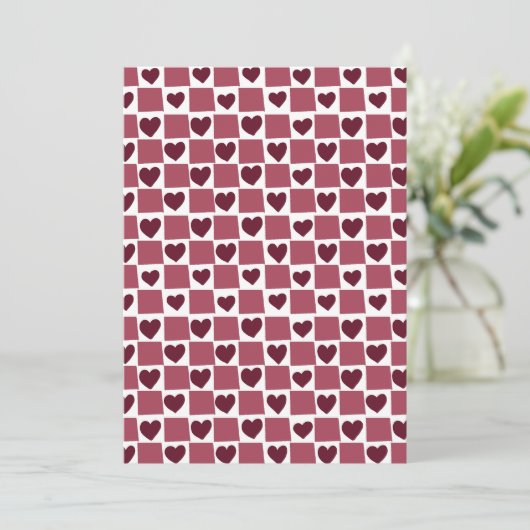 Red Heart Checkerboard Pattern Kaart (Staand voorkant)