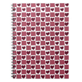 Red Heart Checkerboard Pattern Notitieboek