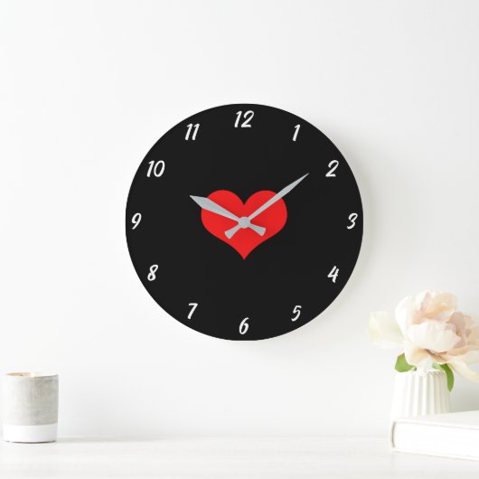 Red Heart Cute Custom Black Valentijnsdag Grote Klok (Huis)