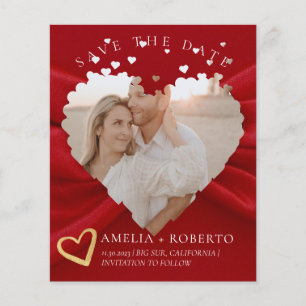 Red Heart Elegant Save the Date Photo Card Flyer