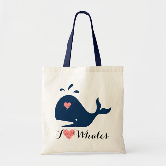Red Heart en Blue Text I Love Whales Tote Bag (Voorkant)