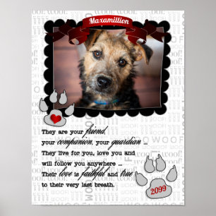 Red Heart en Poem Dog Pet Memorial Foto Poster