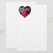 RED HEART EN VERGETEN ME NOTS MONOGRAM BRIEFPAPIER (Voorkant / Achterkant)