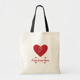 Red Heart Floral Design – “Love Lives Here” Tote Bag
