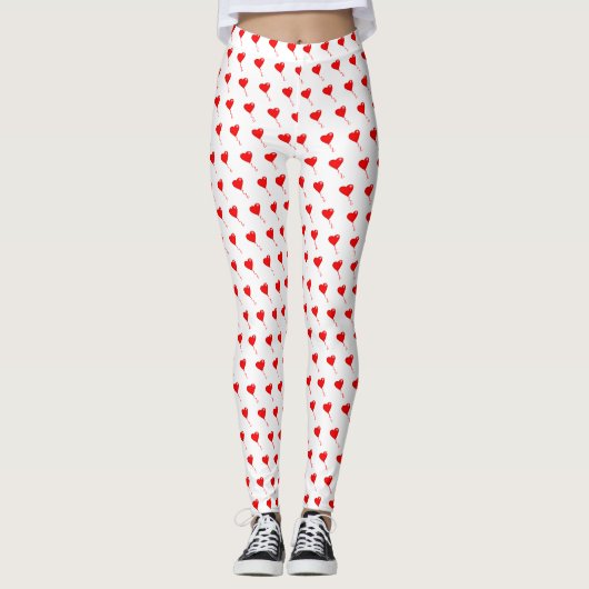 Red Heart Girly Fun Chic Balloon White Leggings (Voorkant)