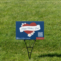 Red Heart Happy Moederdag Banner QR-code Tuinbord