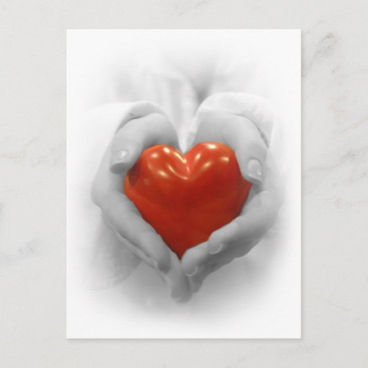 Red Heart in Hands, ik hou van je vorm Briefkaart (Voorkant)