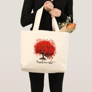Red Heart Leaf Tree Honeymoon Beach Bag Grote Tote Bag