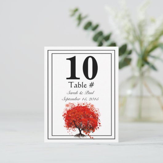 Red Heart Leaf Tree Mariage Numéro de table (Debout devant)