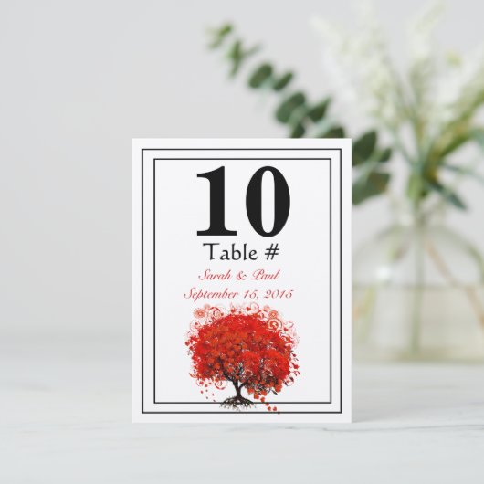 Red Heart Leaf Tree Mariage Numéro de table (Debout devant)