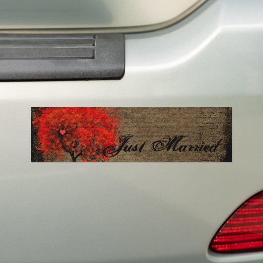Red Heart Leafed Tree Gewoon gehuwde Bumpersticker (Op auto)