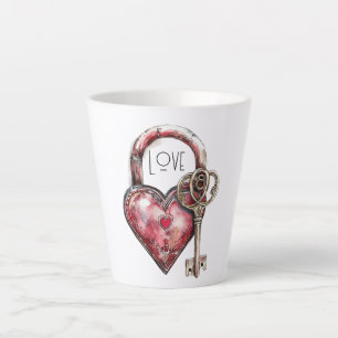 Red Heart Lock & Key Love Latte Mok