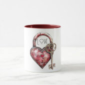 Red Heart Lock & Key Love Mok (Midden)