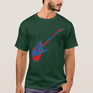 Red Heart Love Blue Dad Electric Guitar Papa Fat T-shirt