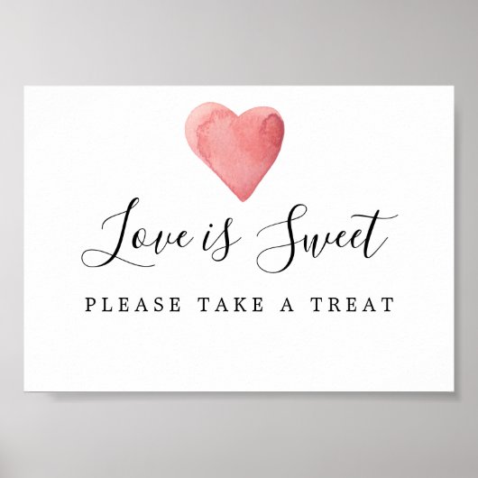 Red Heart Love is Sweet Wedding Dessert Bar Sign Poster (Voorkant)