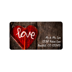 Red Heart Love Lollipop en rustieke schuur hout Etiket
