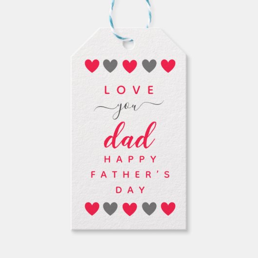 Red Heart Love You Dad Simple Gift Label Cadeaulabel (Voorkant)