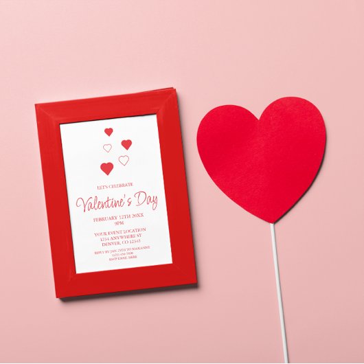 Red Heart Minimalist Valentijnsdag Party Kaart