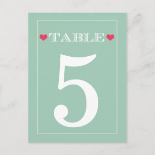 Red Heart Mint Green Mariage Tableau Numéro Cartes