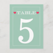 Red Heart Mint Green Mariage Tableau Numéro Cartes (Devant)