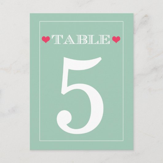 Red Heart Mint Green Mariage Tableau Numéro Cartes (Devant)