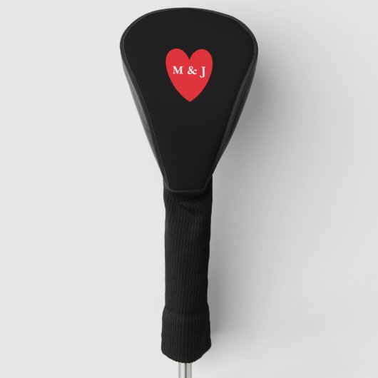 Red Heart Monogrammed Initialen Valentijnsdag Golfheadcover (Voorkant)