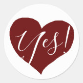 Red Heart of Love geschreven ja Ronde Sticker (Voorkant)