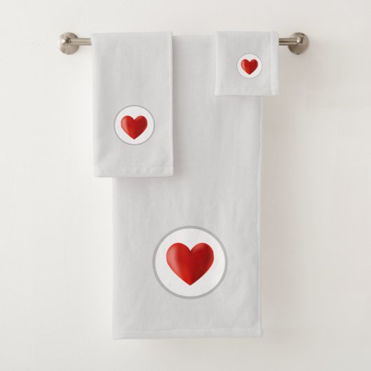 Red Heart op zilveren achtergrond Bad Handdoek (Insitu)