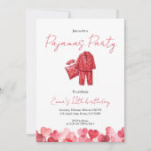 Red Heart Pajamas Sleepover Birthday Kaart (Voorkant)